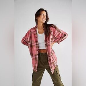 Free People Summer Daydream Plaid Buttondown Shirt